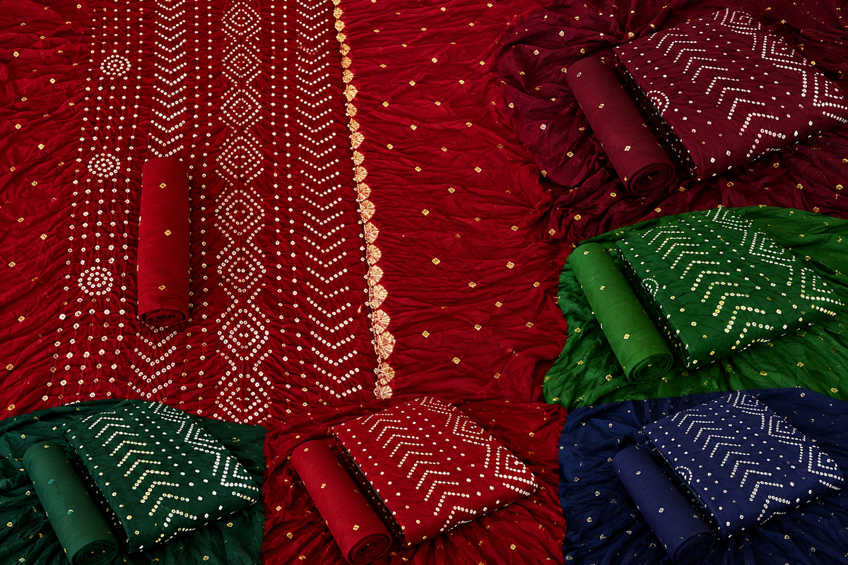 COTTON SHATIN HEAVY BANDHNI SUIT WITH 2.50 MTRS BOTTOM