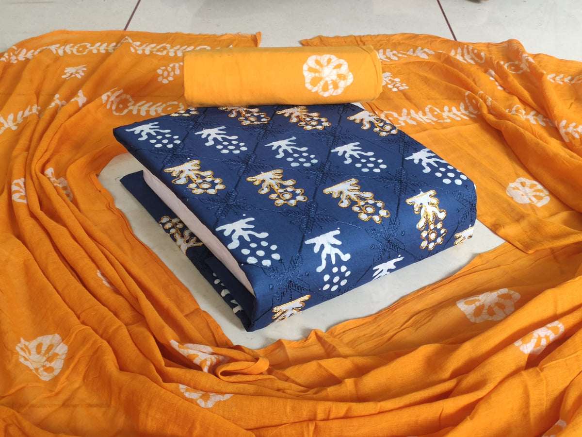 Premium Poplin Cotton Wax Batik Suit with Embroidery & Ari Work Set VOL - 1