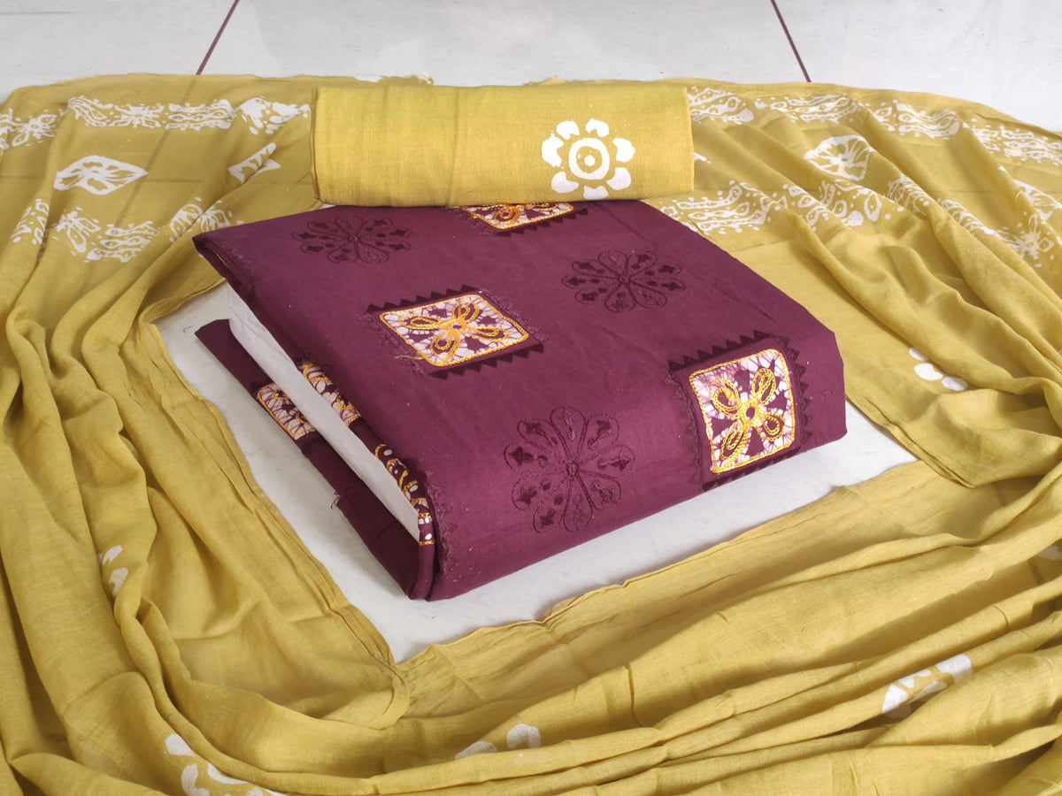 Premium Poplin Cotton Wax Batik Suit with Embroidery & Ari Work Set VOL - 1
