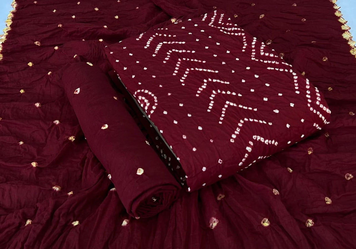 COTTON SHATIN HEAVY BANDHNI SUIT WITH 2.50 MTRS BOTTOM