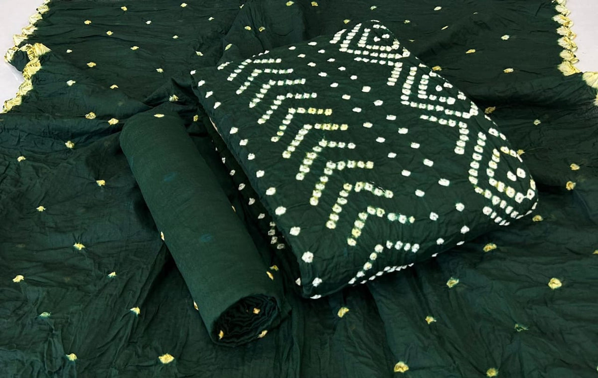 COTTON SHATIN HEAVY BANDHNI SUIT WITH 2.50 MTRS BOTTOM