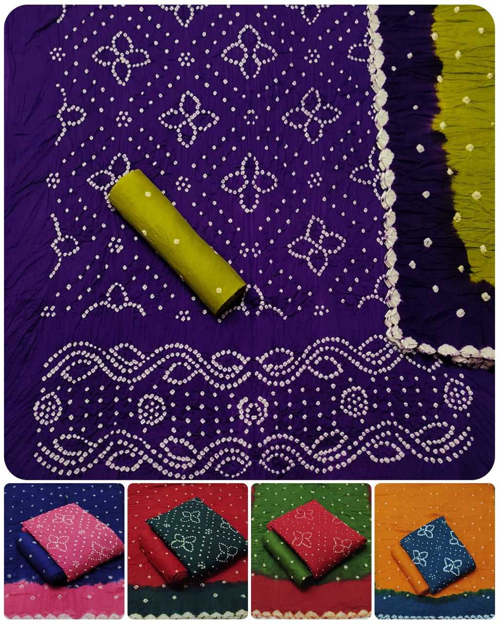 COTTON SHATIN HEAVY CONTRAST BANDHEJ SUIT WITH 2.50 MTRS BOTTOM