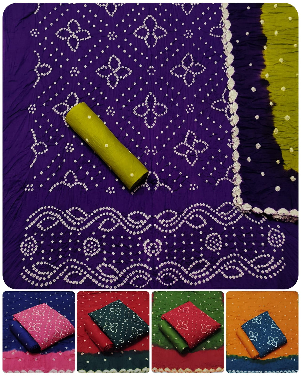 COTTON SHATIN HEAVY CONTRAST BANDHEJ SUIT WITH 2.50 MTRS BOTTOM
