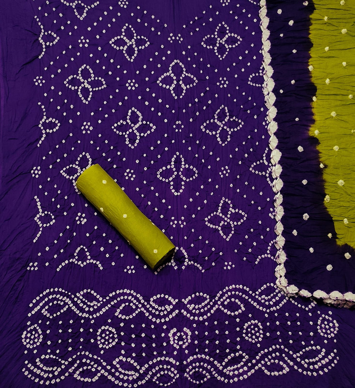 COTTON SHATIN HEAVY CONTRAST BANDHEJ SUIT WITH 2.50 MTRS BOTTOM