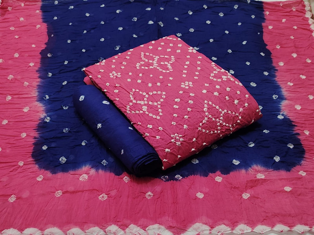 COTTON SHATIN HEAVY CONTRAST BANDHEJ SUIT WITH 2.50 MTRS BOTTOM